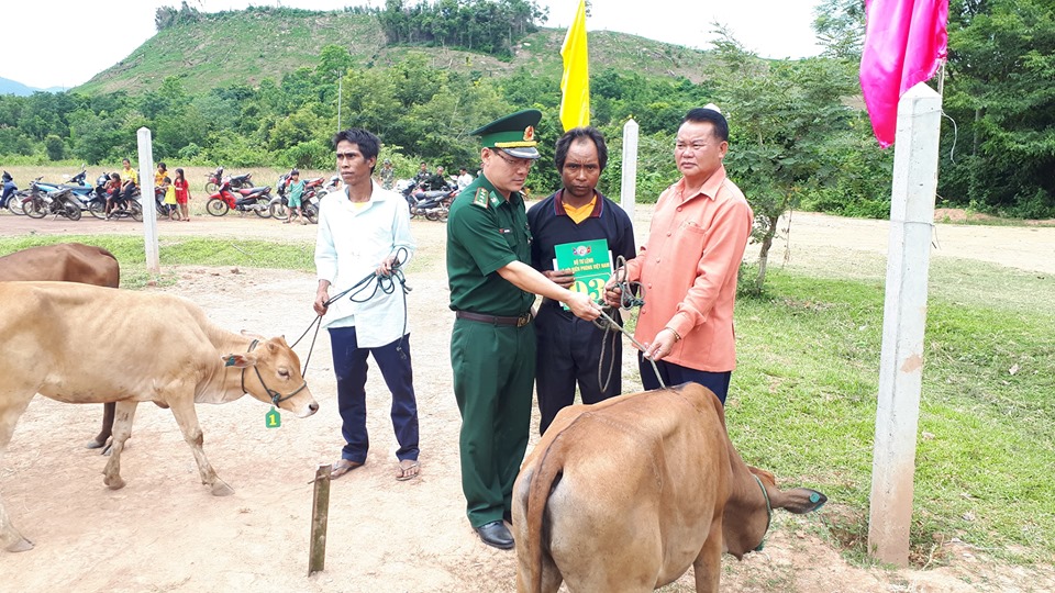 ພິທີມອບຮັບແນວພັນງົວ ໃຫ້ປະຊາຊົນບ້ານແຮກສ່ຽວລຽບຕາມຊາຍແດນ ລາວ-ຫວຽດນາມ ຂອງເມືອງນອງ.